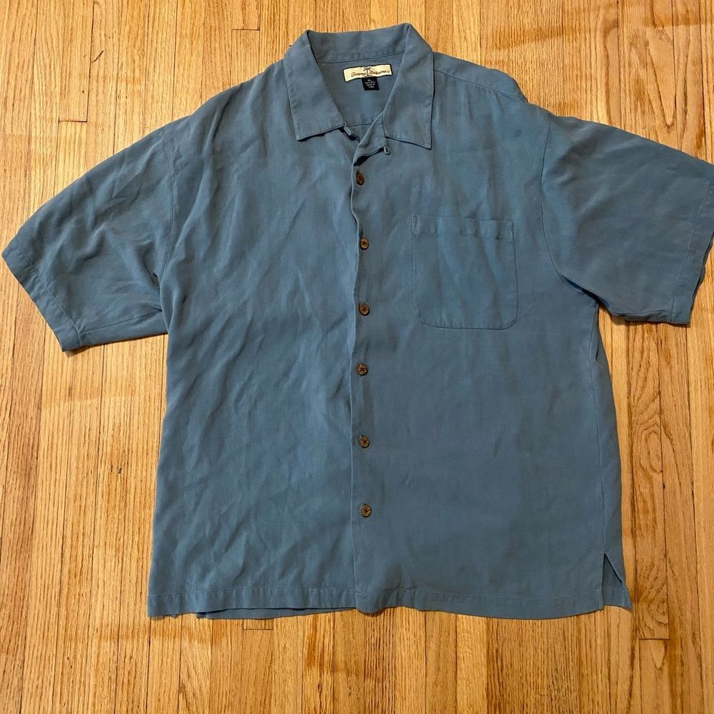 Tommy Bahama Mens XL 100% Silk Short Sleeve Button Shirt Blue
